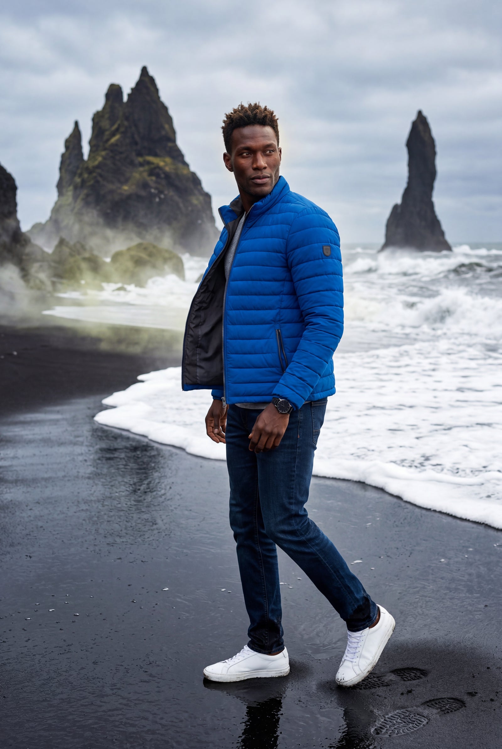 Blue Quilted Stand Collar Lightweight Puffer Jacket - Lightweight jackets - Photo 17