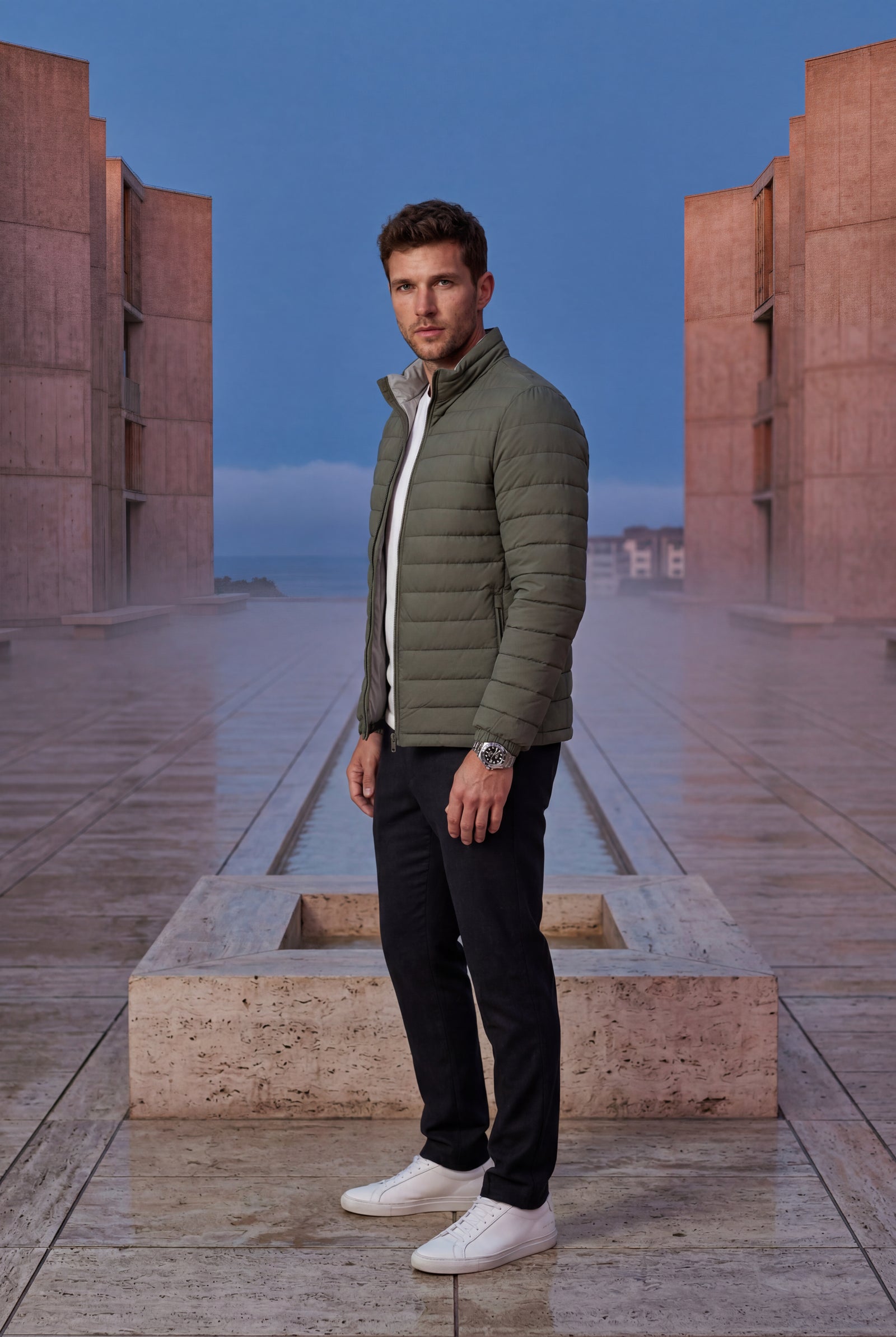 Olive Grey Quilted Stand Collar Lightweight Puffer Jacket - Lightweight jackets - Photo 18