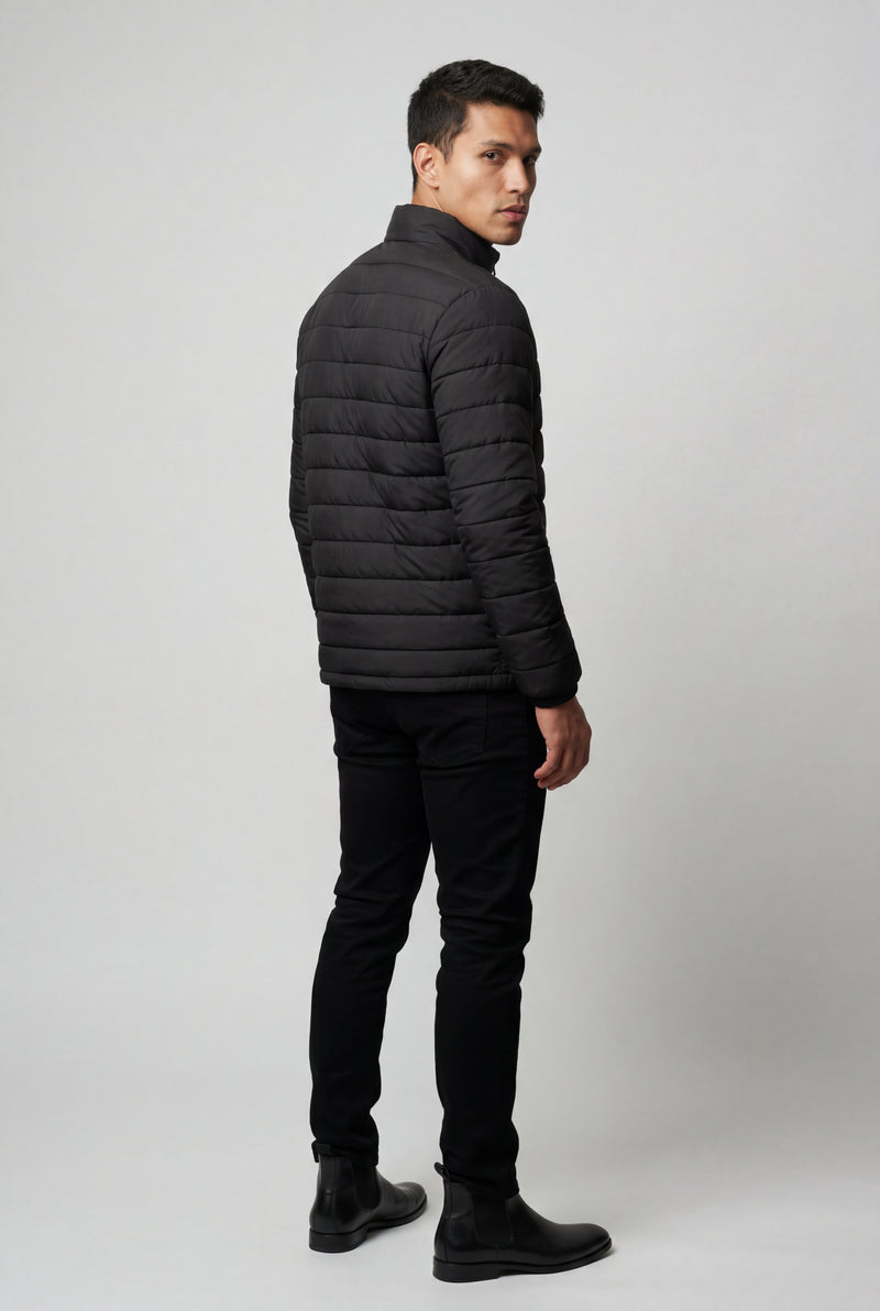 Black Quilted Stand Collar Lightweight Puffer Jacket - Lightweight jackets - Photo 3