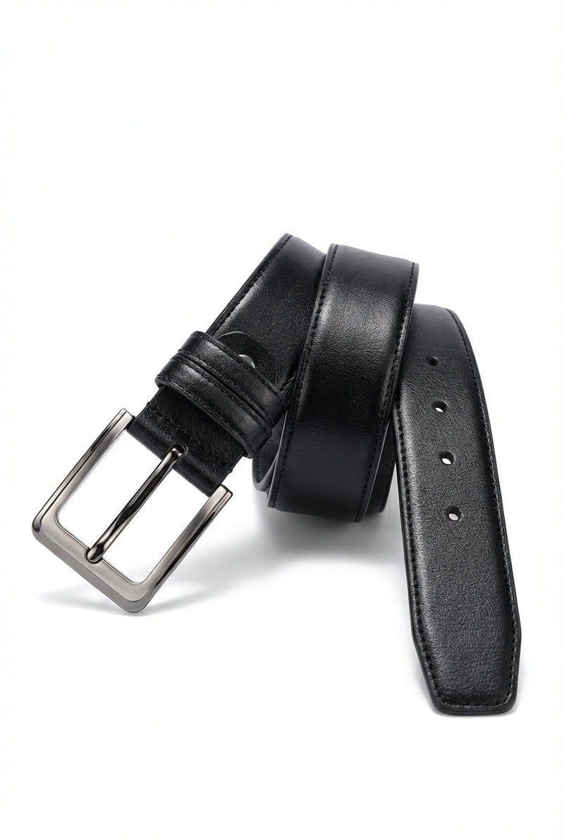 Black Rectangular Buckle Formal Belt with Clean Stitched Edges - Formal belts - Photo 1