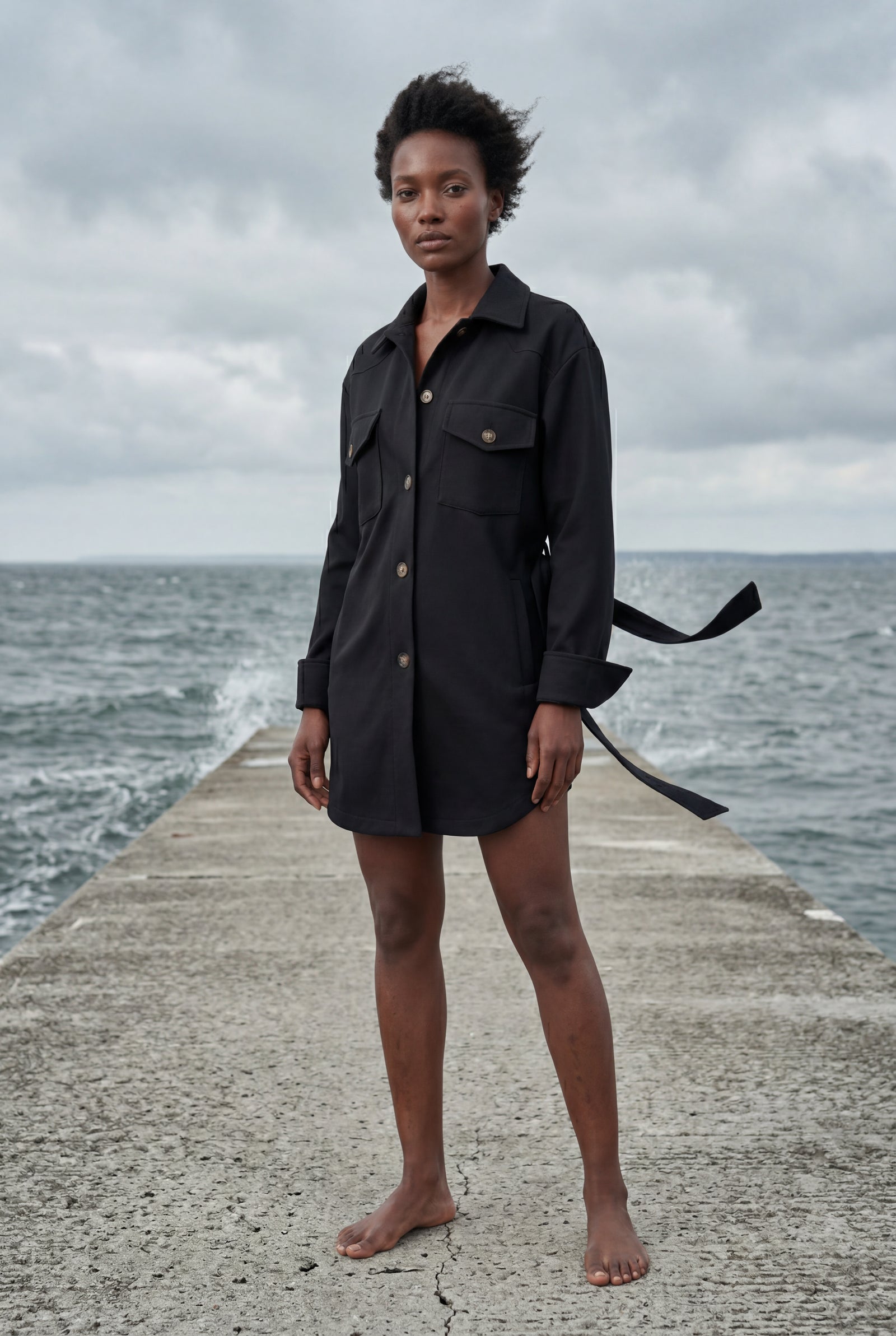 Black Relaxed Button-front Utility Jacket with Flap Pockets - Button jacket - Photo 7