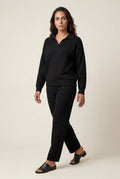 Black Relaxed Collared Pullover Wide-leg Lounge Set - Leisure set - Photo 8