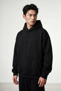 Black Relaxed Fit Pullover Hoodie with Kangaroo Pocket - Hoodies - Photo 4