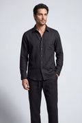Black Relaxed Long-sleeve Shirt and Drawstring Pants Set - Photo 1