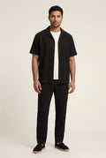 Black Relaxed Pleated Shirt and Pants Set with Camp Collar - Shorts set - Photo 2