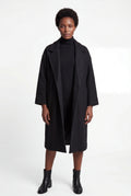 Black Relaxed Straight Double-breasted Long Winter Coat - Long wool coats - Photo 1