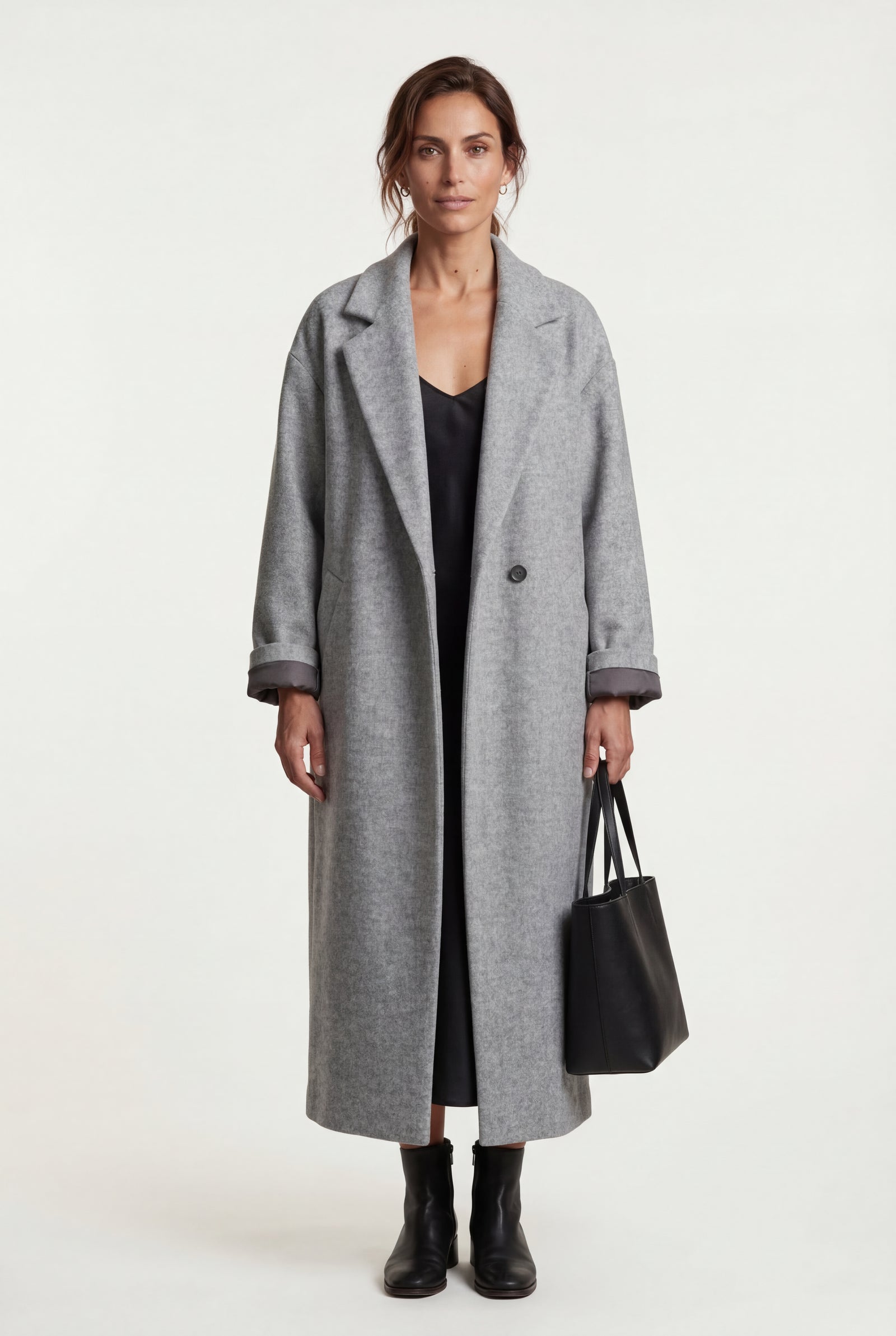 Gray Relaxed Straight Double-breasted Long Winter Coat - Long wool coats - Photo 10