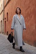 Gray Relaxed Straight Double-breasted Long Winter Coat - Long wool coats - Photo 11