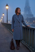 Blue Relaxed Straight Double-breasted Long Winter Coat - Long wool coats - Photo 17
