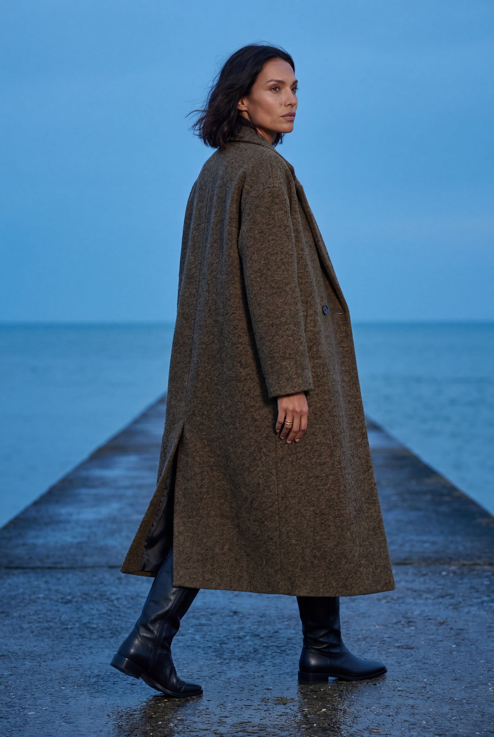 Brown Relaxed Straight Double-breasted Long Winter Coat - Long wool coats - Photo 19