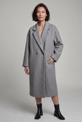 Gray Relaxed Straight Double-breasted Long Winter Coat - Long wool coats - Photo 4