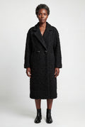 Black Relaxed Straight Double-breasted Long Winter Coat - Long wool coats - Photo 9