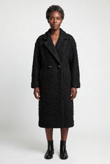 Black Relaxed Straight Double-breasted Long Winter Coat - Long wool coats - Photo 9