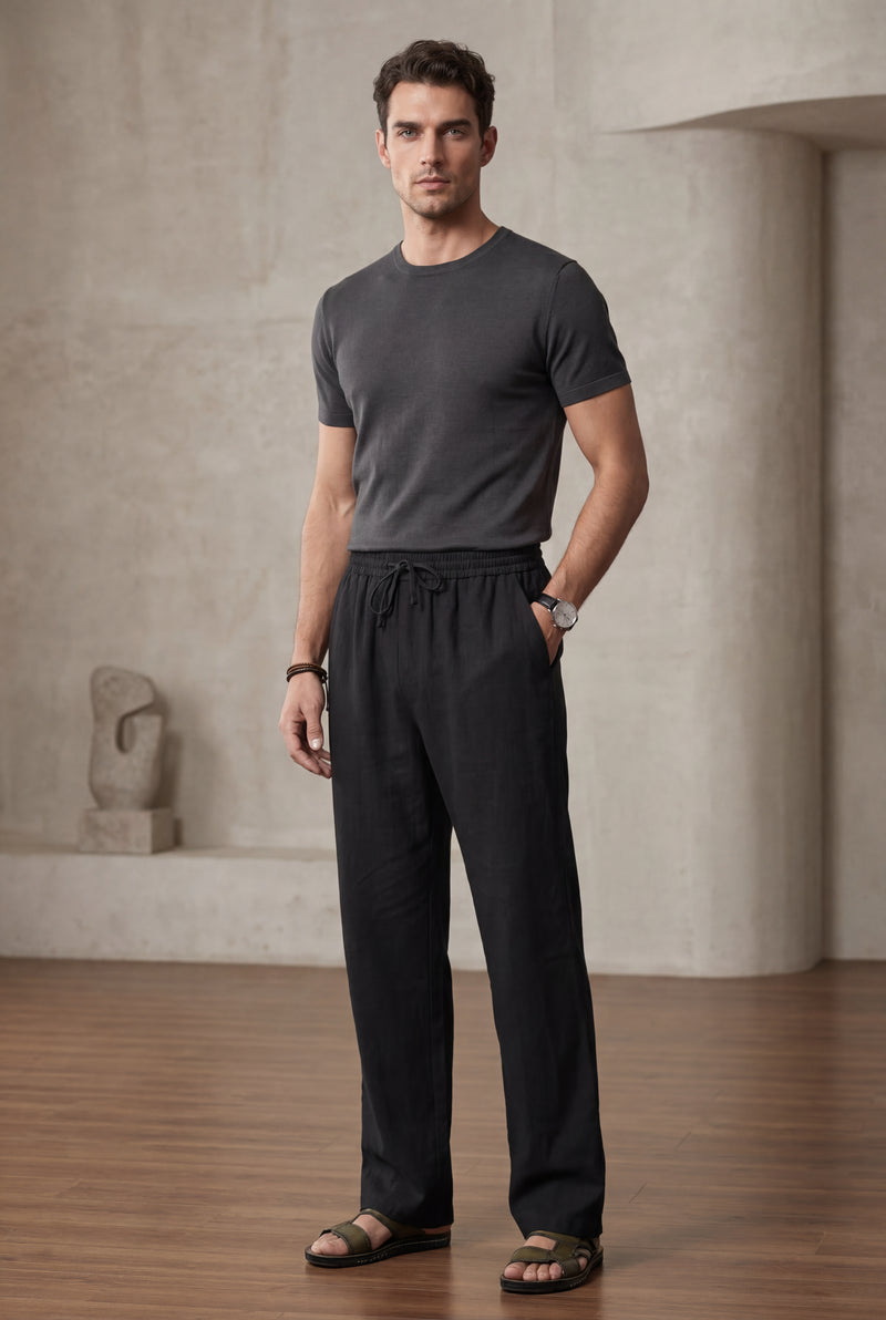Black Relaxed Straight-leg Drawstring Trousers - Relaxed fit trousers - Photo 2