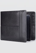 RFID-Blocking Leather Bifold Wallet in Black — studio front