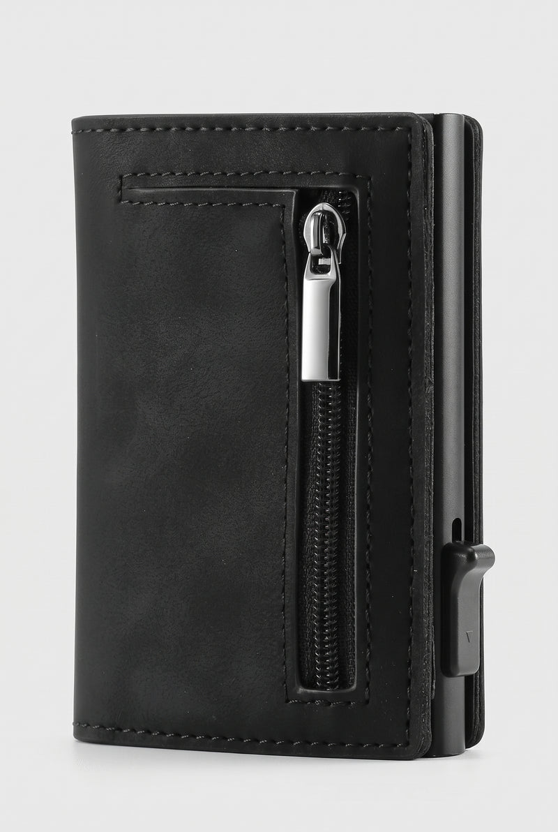 RFID Leather Wallet in Black — studio front