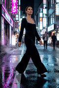 Black Rhinestone Flared Leg Black Evening Jumpsuit - Photo 4
