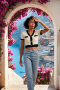 White Ribbed Contrast-trim Cropped Cardigan Top - Cropped tops - Photo 13