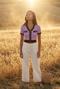 Purple Ribbed Contrast-trim Cropped Cardigan Top - Cropped tops - Photo 14
