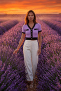 Purple Ribbed Contrast-trim Cropped Cardigan Top - Cropped tops - Photo 15