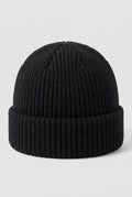 Ribbed Knit Dome Beanie in Black — studio front