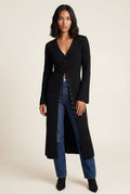 Black Ribbed Maxi Cardigan with Flared Sleeves - Photo 9