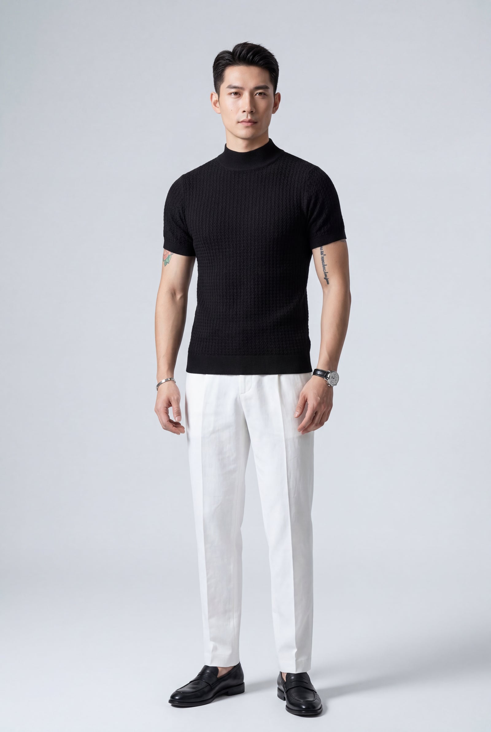 Black Ribbed Mock Neck Short Sleeve Sweater Shirt - Short sleeve shirt - Photo 5