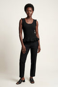 Black Ribbed Ruffle Hem Sleeveless Crop Top with Fitted Shape - Ruffle tops - Photo 1