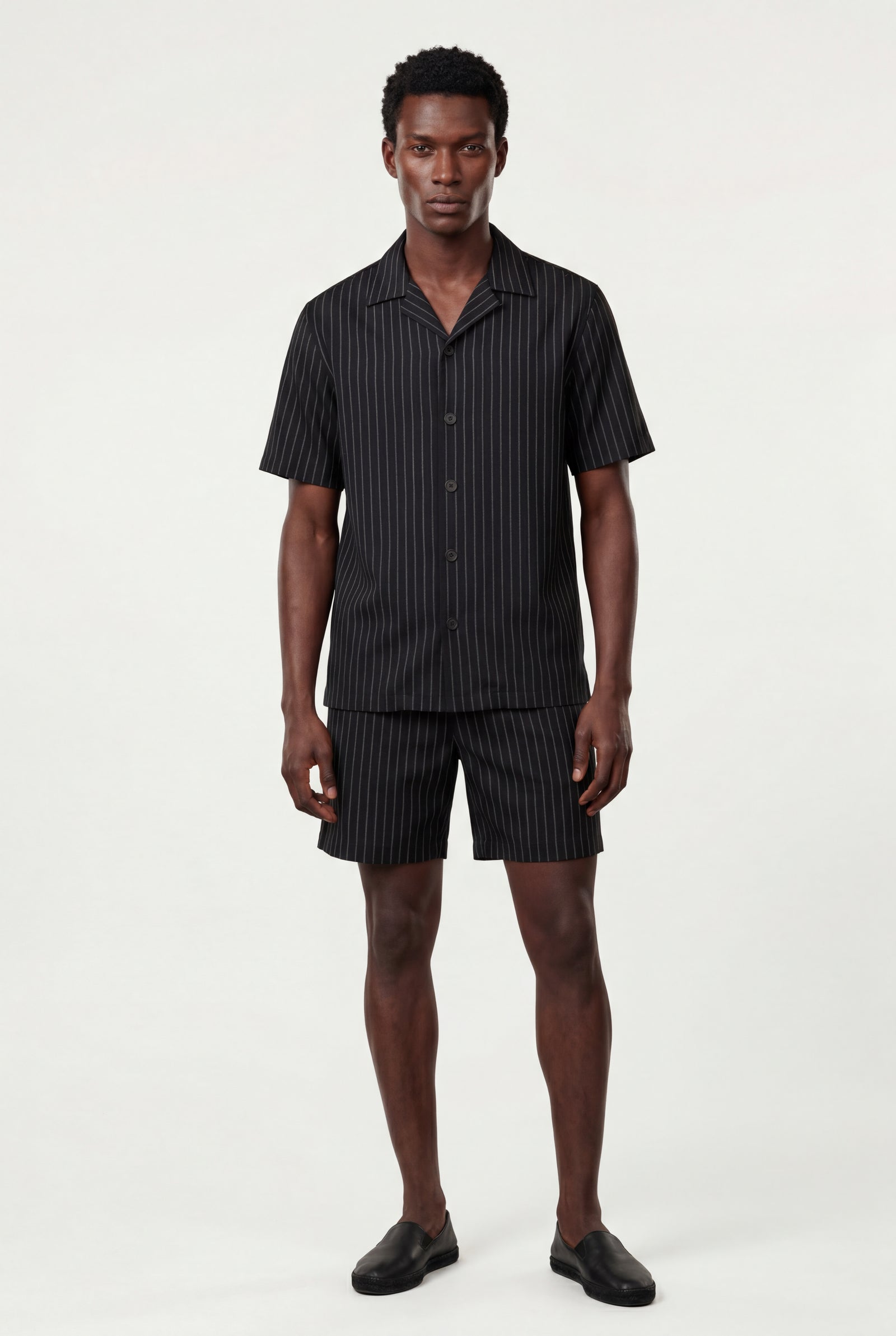 Black Ribbed Short Sleeve Shirt and Shorts Set - Two-piece outfit - Photo 16