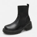 Black Ribbed Sock Chunky Block Heel Ankle Boots - Mid heel ankle boots - Photo 5