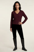 Burgundy Ribbed V-neck Long Sleeve Pullover Sweater - V-neck sweater - Photo 12