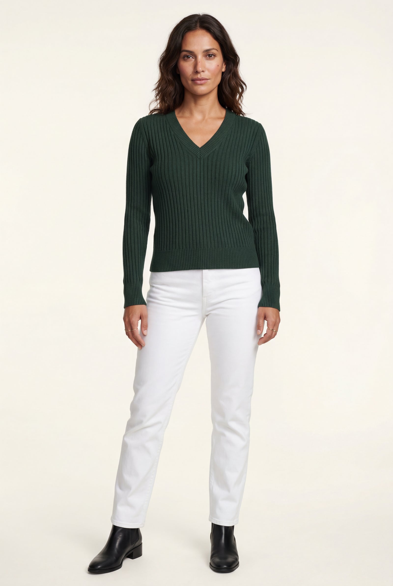 Dark Green Ribbed V-neck Long Sleeve Pullover Sweater - V-neck sweater - Photo 17