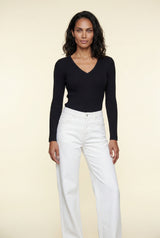 Black Ribbed V-neck Long Sleeve Pullover Sweater - V-neck sweater - Photo 18