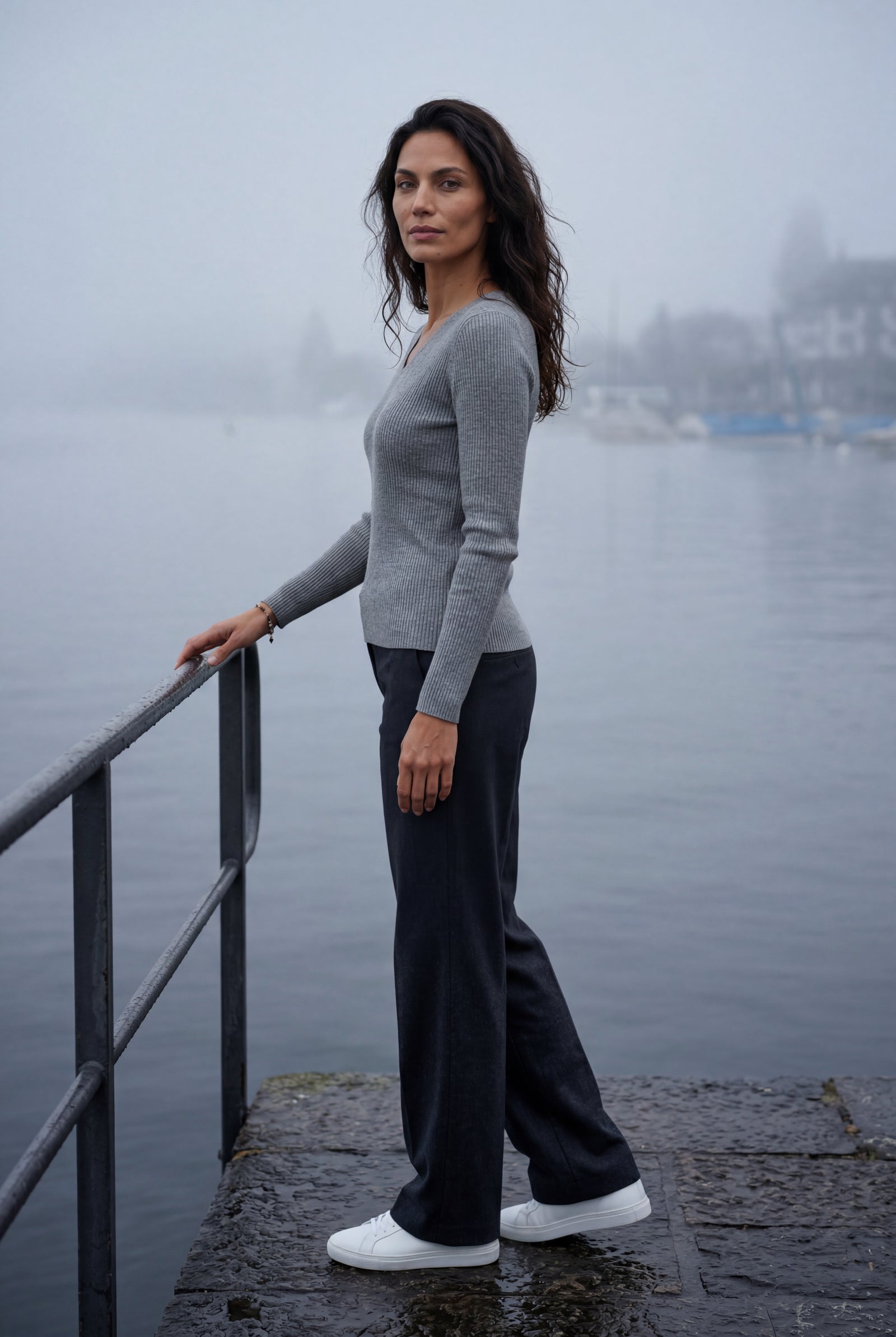 Gray Ribbed V-neck Long Sleeve Pullover Sweater - V-neck sweater - Photo 25