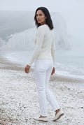 White Ribbed V-neck Long Sleeve Pullover Sweater - V-neck sweater - Photo 28