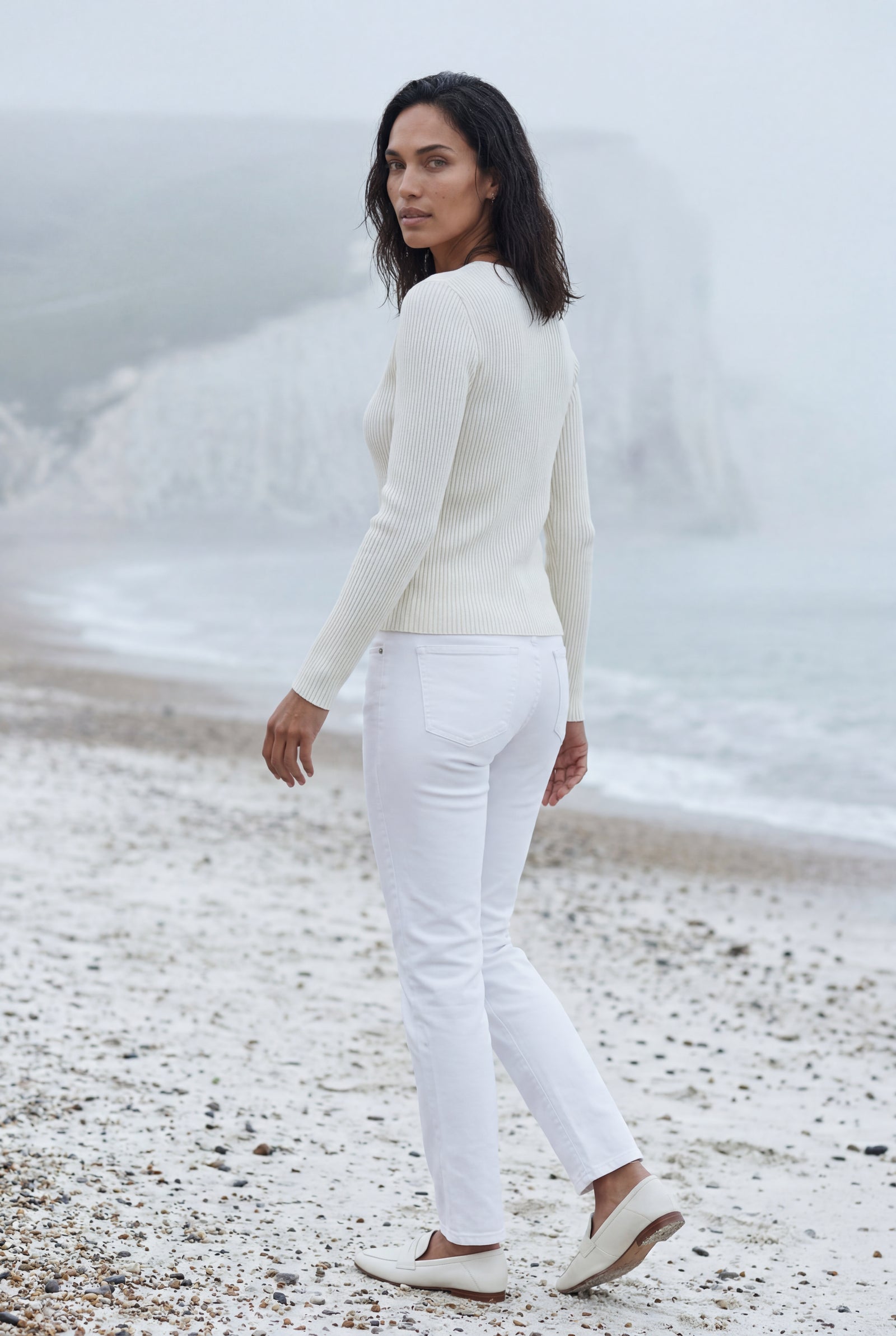 White Ribbed V-neck Long Sleeve Pullover Sweater - V-neck sweater - Photo 28