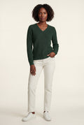 Dark Green Ribbed V-neck Long Sleeve Pullover Sweater - V-neck sweater - Photo 3
