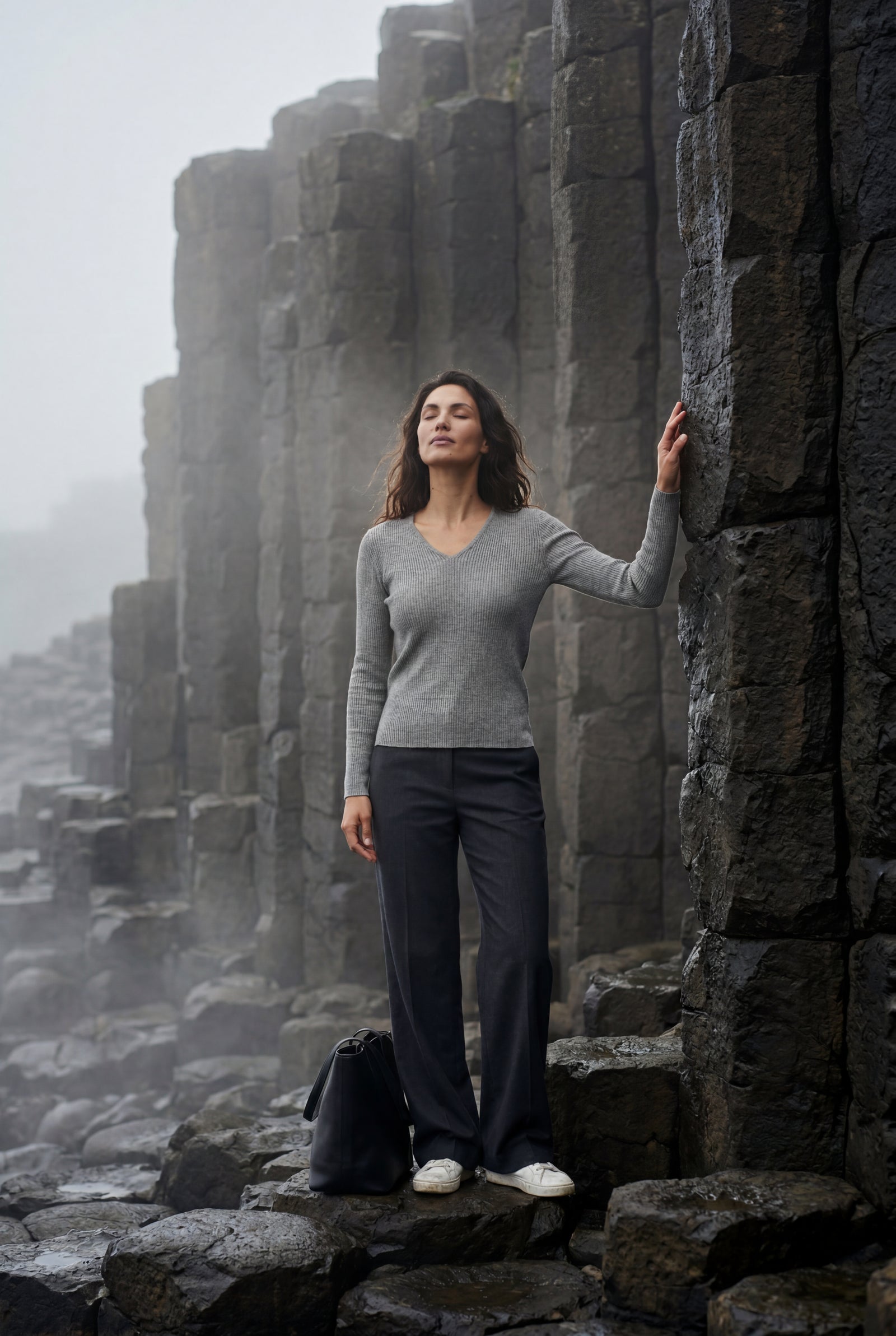 Gray Ribbed V-neck Long Sleeve Pullover Sweater - V-neck sweater - Photo 32