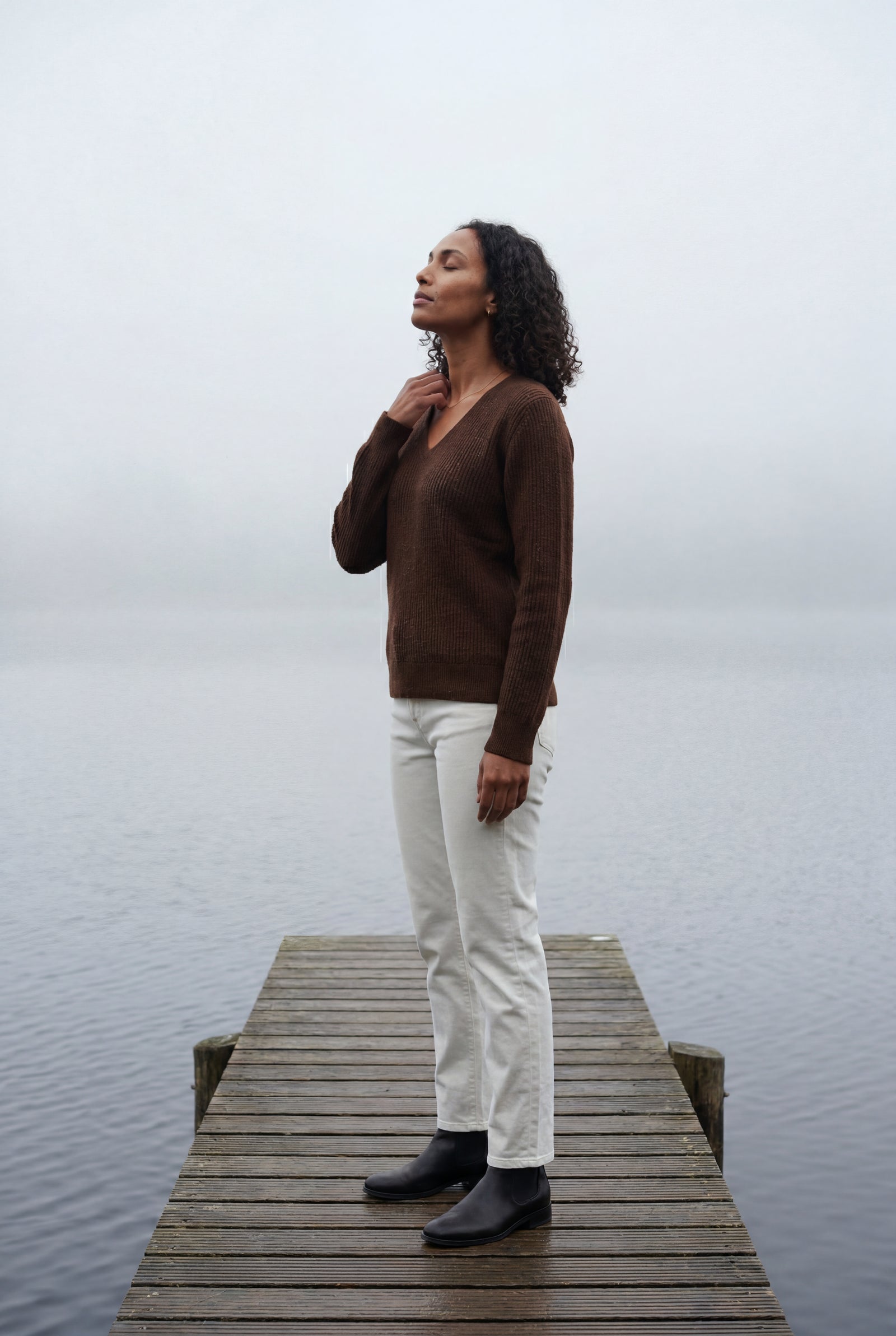 Brown Ribbed V-neck Long Sleeve Pullover Sweater - V-neck sweater - Photo 37