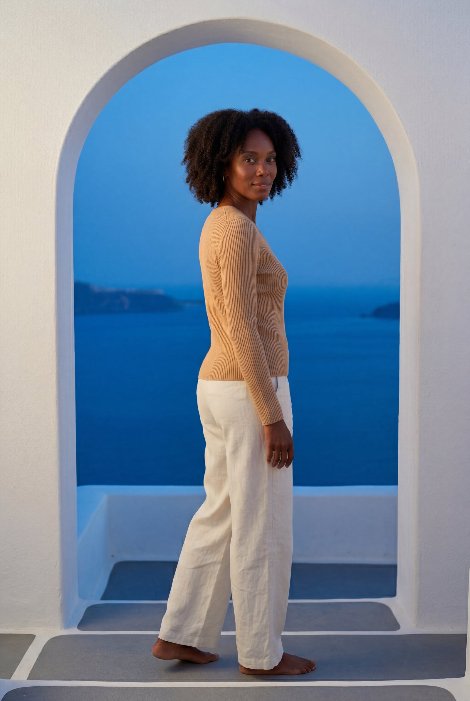 Apricot Ribbed V-neck Long Sleeve Pullover Sweater - V-neck sweater - Photo 39