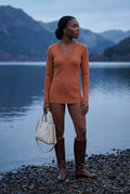 Orange Ribbed V-neck Long Sleeve Pullover Sweater - V-neck sweater - Photo 40
