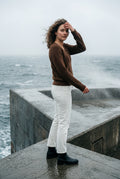 Brown Ribbed V-neck Long Sleeve Pullover Sweater - V-neck sweater - Photo 42