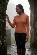 Orange Ribbed V-neck Long Sleeve Pullover Sweater - V-neck sweater - Photo 43