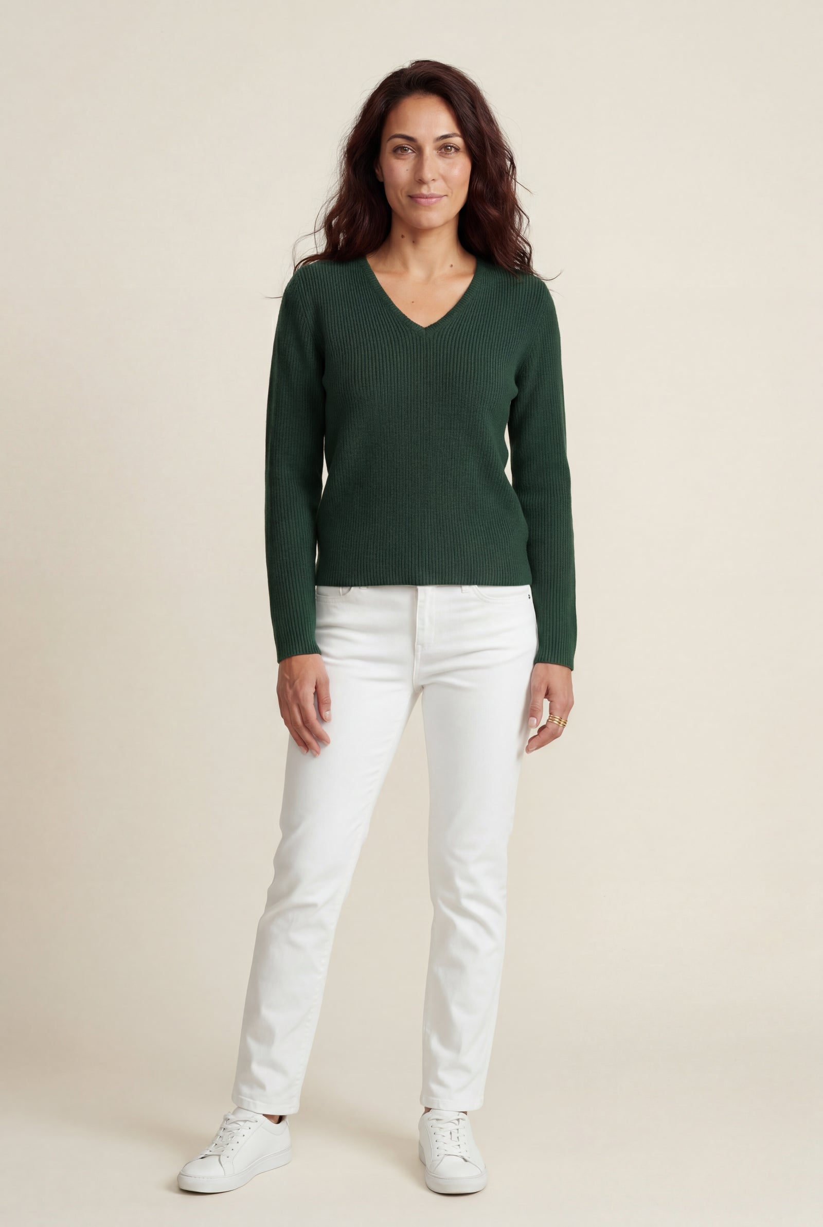 Dark Green Ribbed V-neck Long Sleeve Pullover Sweater - V-neck sweater - Photo 46