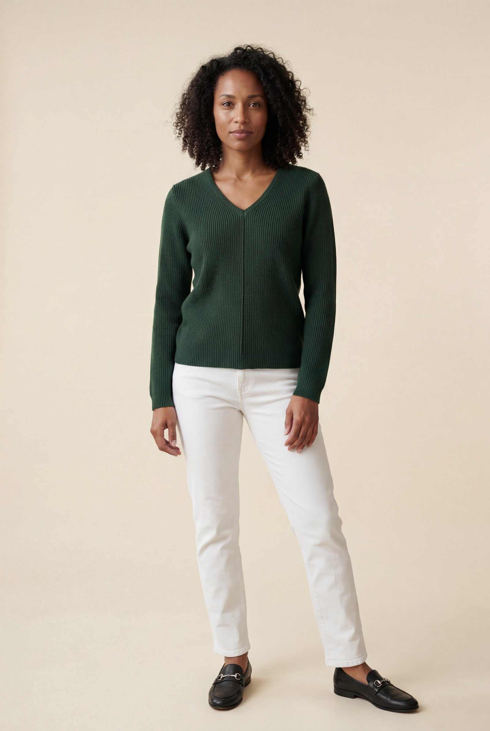 Dark Green Ribbed V-neck Long Sleeve Pullover Sweater - V-neck sweater - Photo 48