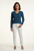 Ribbed V-Neck Sweater - Navy Blue - Photo 1