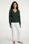 Dark Green Ribbed V-neck Long Sleeve Pullover Sweater - V-neck sweater - Photo 6