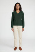 Dark Green Ribbed V-neck Long Sleeve Pullover Sweater - V-neck sweater - Photo 8