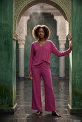 Pink Ribbed Wide-leg Two-piece Loungewear Set - Two-piece set - Photo 11