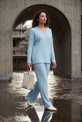 Light Blue Ribbed Wide-leg Two-piece Loungewear Set - Two-piece set - Photo 18
